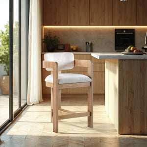 Meridian Furniture Sacha Cream Woven Fabric Counter Stool with Fluted Wood Frame for Kitchen Islands 11074Cream-C