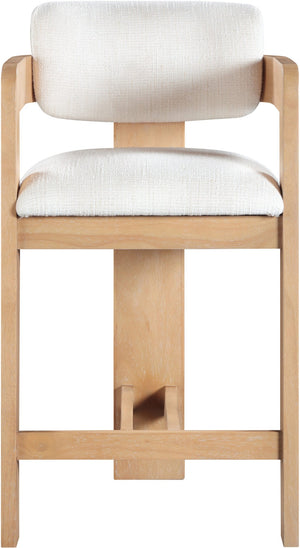 Meridian Furniture Sacha Cream Woven Fabric Counter Stool with Fluted Wood Frame for Kitchen Islands 11074Cream-C
