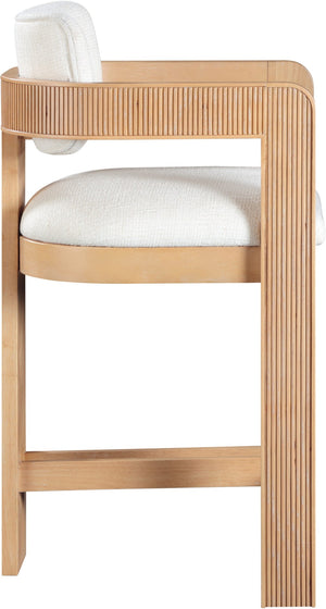Meridian Furniture Sacha Cream Woven Fabric Counter Stool with Fluted Wood Frame for Kitchen Islands 11074Cream-C