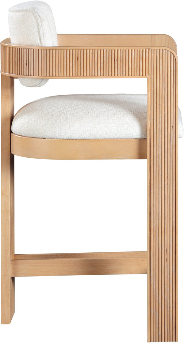 Meridian Furniture Sacha Cream Woven Fabric Counter Stool with Fluted Wood Frame for Kitchen Islands 11074Cream-C