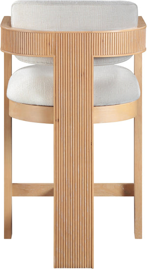 Meridian Furniture Sacha Cream Woven Fabric Counter Stool with Fluted Wood Frame for Kitchen Islands 11074Cream-C