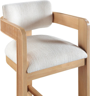 Meridian Furniture Sacha Cream Woven Fabric Counter Stool with Fluted Wood Frame for Kitchen Islands 11074Cream-C