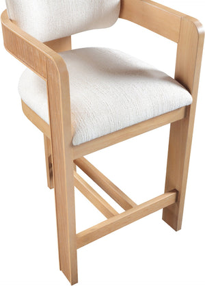 Meridian Furniture Sacha Cream Woven Fabric Counter Stool with Fluted Wood Frame for Kitchen Islands 11074Cream-C