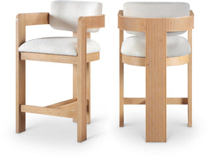 Meridian Furniture Sacha Cream Woven Fabric Counter Stool with Fluted Wood Frame for Kitchen Islands 11074Cream-C