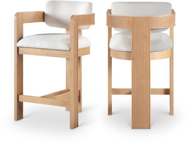 Meridian Furniture Sacha Cream Woven Fabric Counter Stool with Fluted Wood Frame for Kitchen Islands 11074Cream-C
