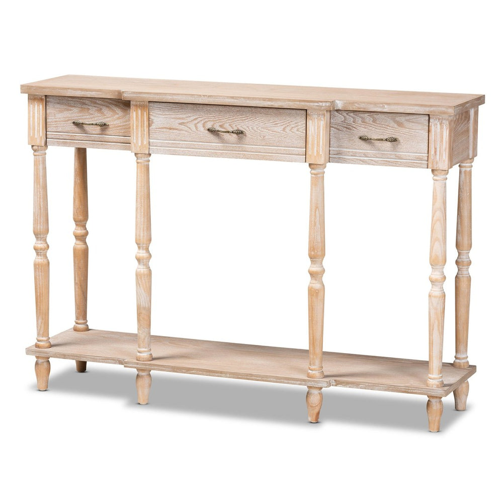 Baxton Studio Baxton Studio Hallan Rustic Whitewashed Oak Console Table with 3 Drawers for Vintage Charm & Storage JY20A075-Natural-Console
