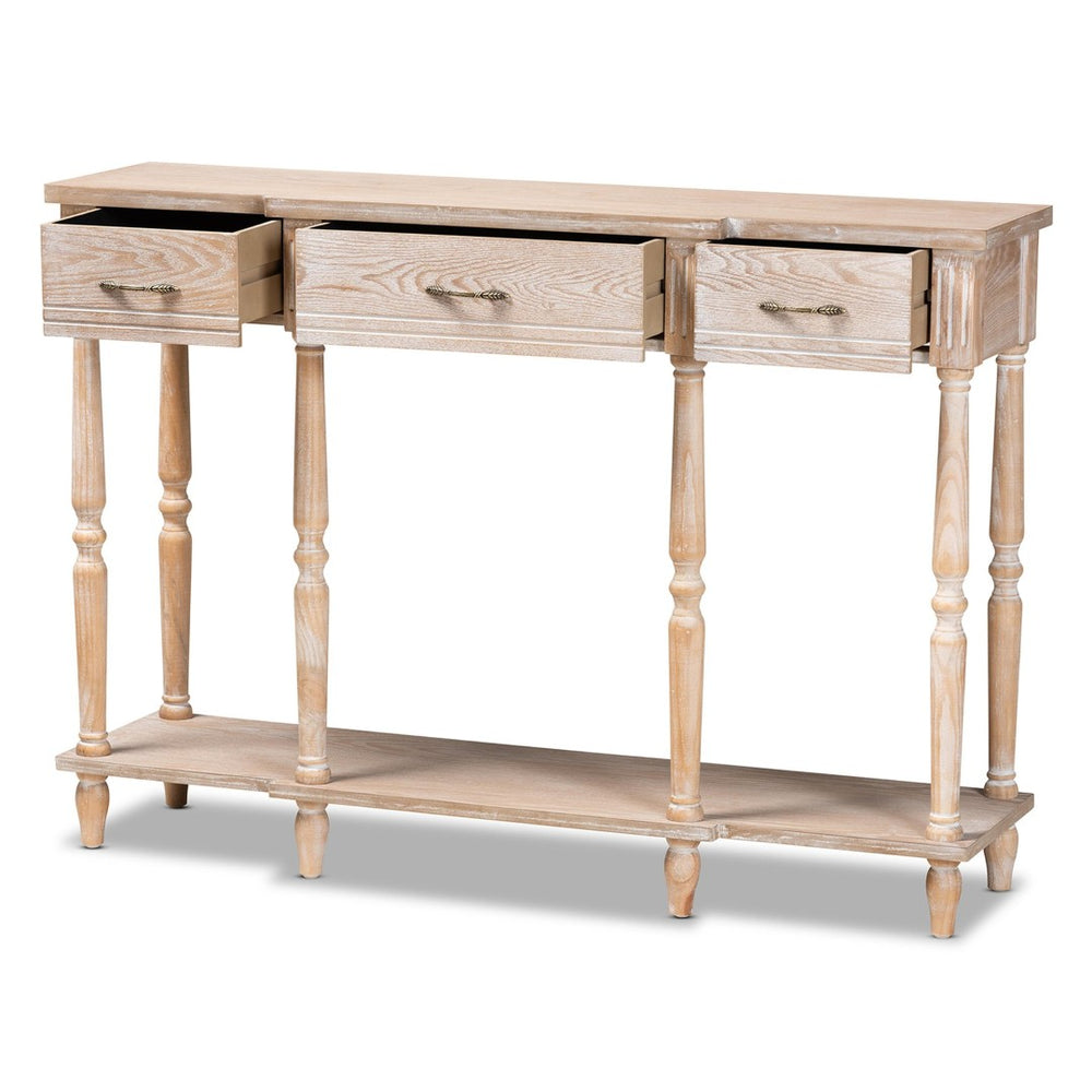 Baxton Studio Baxton Studio Hallan Rustic Whitewashed Oak Console Table with 3 Drawers for Vintage Charm & Storage JY20A075-Natural-Console