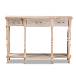 Baxton Studio Baxton Studio Hallan Rustic Whitewashed Oak Console Table with 3 Drawers for Vintage Charm & Storage JY20A075-Natural-Console