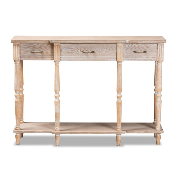 Baxton Studio Baxton Studio Hallan Rustic Whitewashed Oak Console Table with 3 Drawers for Vintage Charm & Storage JY20A075-Natural-Console