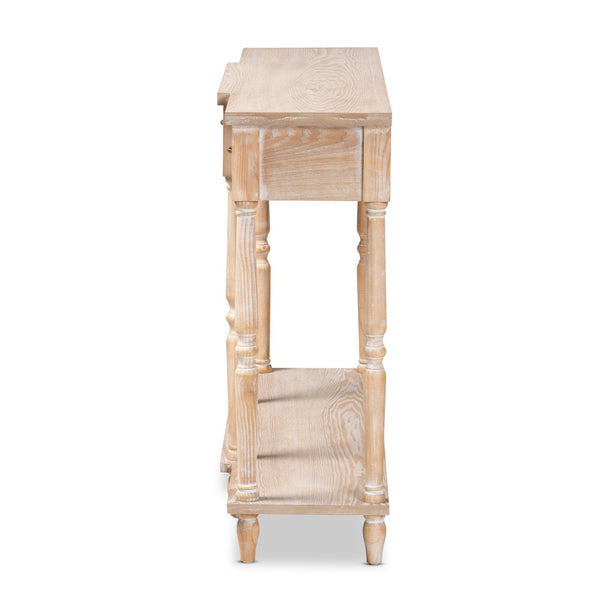 Baxton Studio Baxton Studio Hallan Rustic Whitewashed Oak Console Table with 3 Drawers for Vintage Charm & Storage JY20A075-Natural-Console