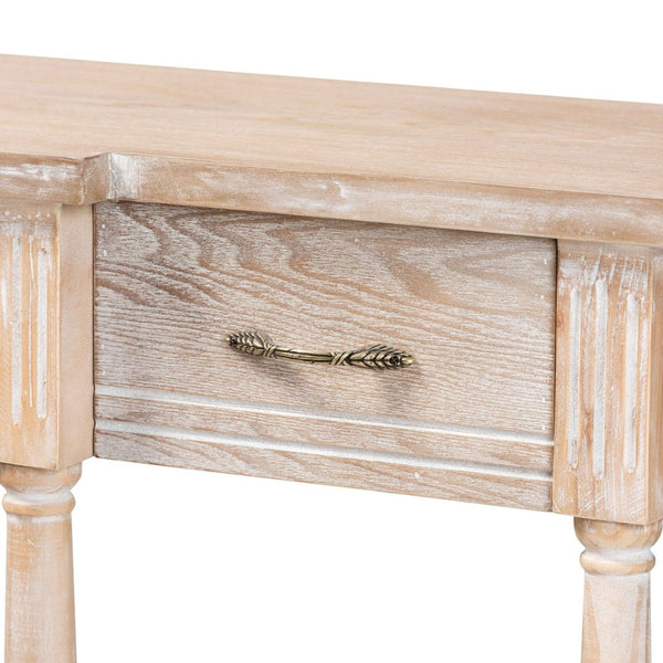 Baxton Studio Baxton Studio Hallan Rustic Whitewashed Oak Console Table with 3 Drawers for Vintage Charm & Storage JY20A075-Natural-Console
