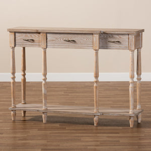 Baxton Studio Baxton Studio Hallan Rustic Whitewashed Oak Console Table with 3 Drawers for Vintage Charm & Storage JY20A075-Natural-Console