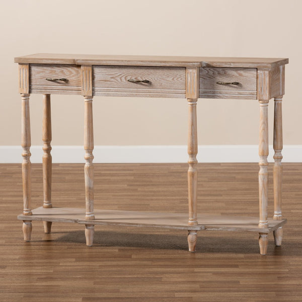 Baxton Studio Baxton Studio Hallan Rustic Whitewashed Oak Console Table with 3 Drawers for Vintage Charm & Storage JY20A075-Natural-Console