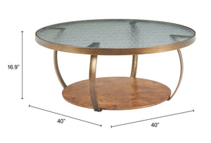 Gara Round Glass Top Coffee Table Wavy Burl Veneer Base for Modern Lounges