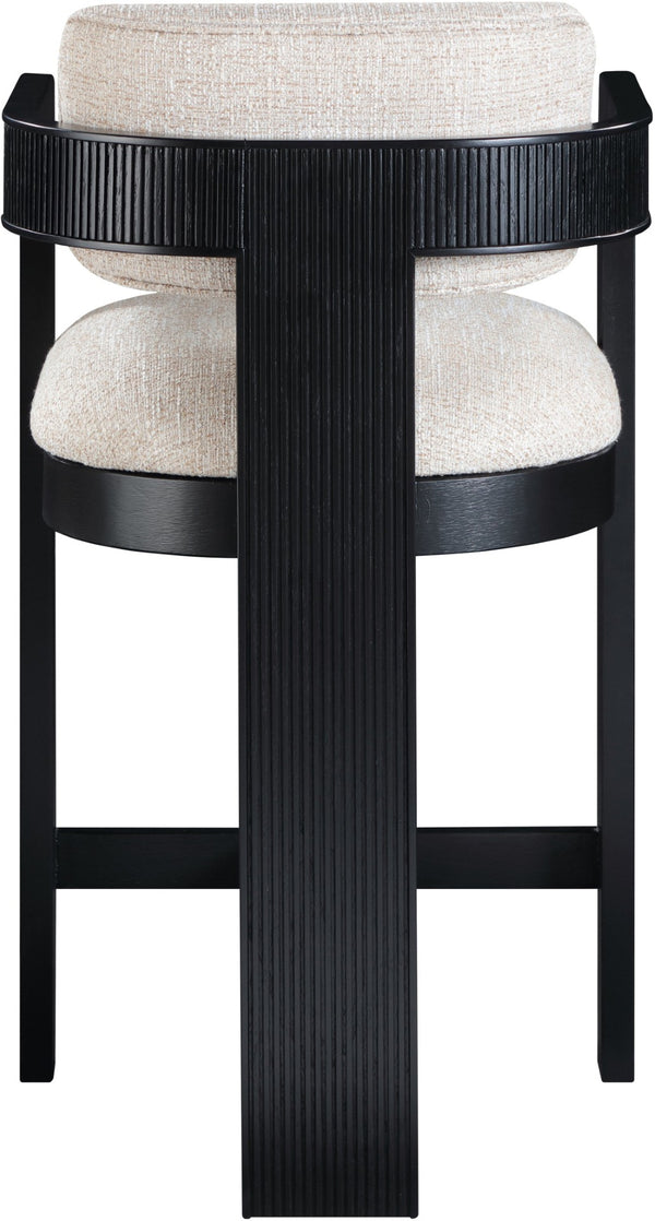 Meridian Furniture Sacha Woven Linen Counter Stool with Fluted Wood Base for Kitchen Islands 11075Beige-C