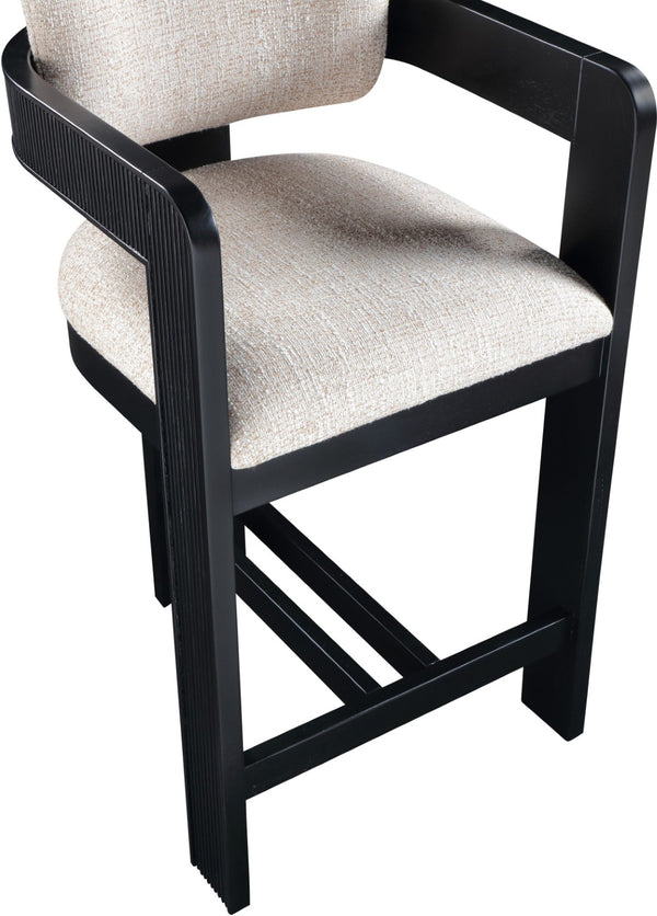Meridian Furniture Sacha Woven Linen Counter Stool with Fluted Wood Base for Kitchen Islands 11075Beige-C