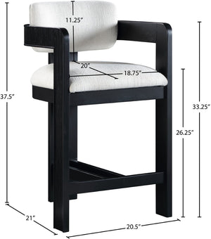 Meridian Furniture Sacha Cream Linen Weave Counter Stool with Fluted Black Wood Frame for Islands 11075Cream-C