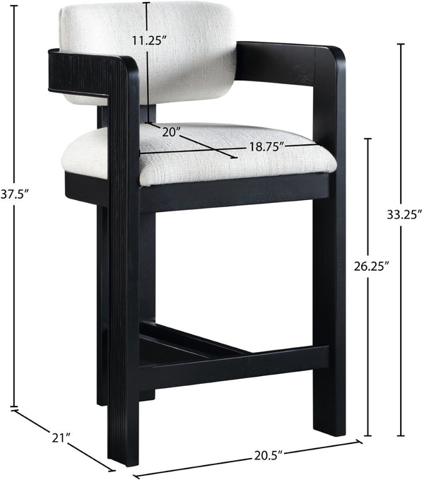 Meridian Furniture Sacha Cream Linen Weave Counter Stool with Fluted Black Wood Frame for Islands 11075Cream-C