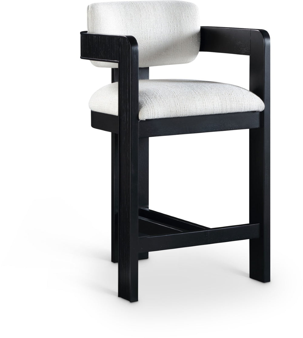 Meridian Furniture Sacha Cream Linen Weave Counter Stool with Fluted Black Wood Frame for Islands 11075Cream-C