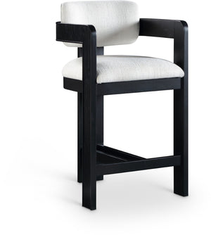 Meridian Furniture Sacha Cream Linen Weave Counter Stool with Fluted Black Wood Frame for Islands 11075Cream-C