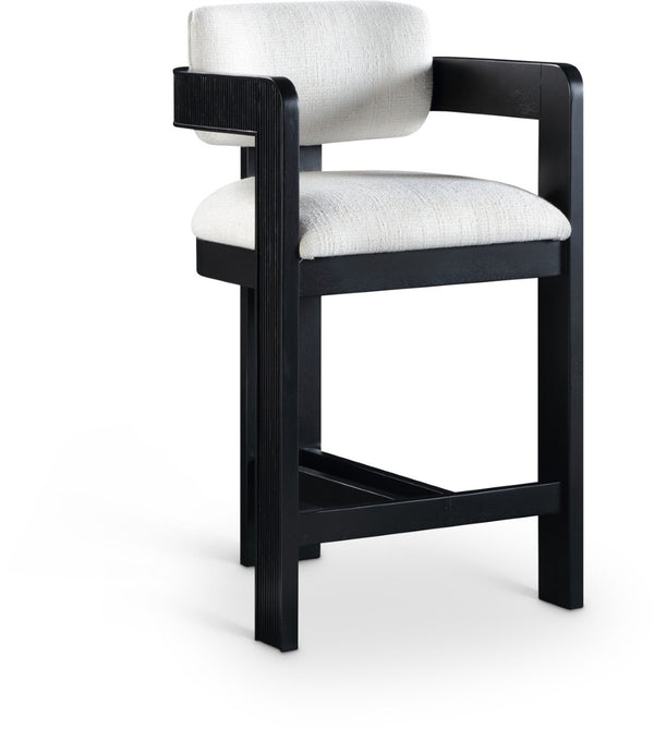 Meridian Furniture Sacha Cream Linen Weave Counter Stool with Fluted Black Wood Frame for Islands 11075Cream-C
