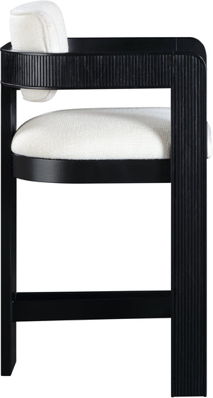 Meridian Furniture Sacha Cream Linen Weave Counter Stool with Fluted Black Wood Frame for Islands 11075Cream-C