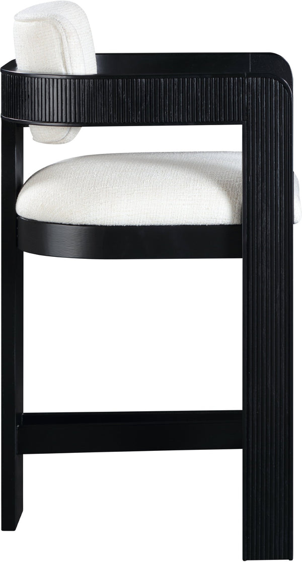 Meridian Furniture Sacha Cream Linen Weave Counter Stool with Fluted Black Wood Frame for Islands 11075Cream-C