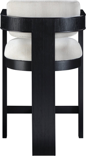 Meridian Furniture Sacha Cream Linen Weave Counter Stool with Fluted Black Wood Frame for Islands 11075Cream-C