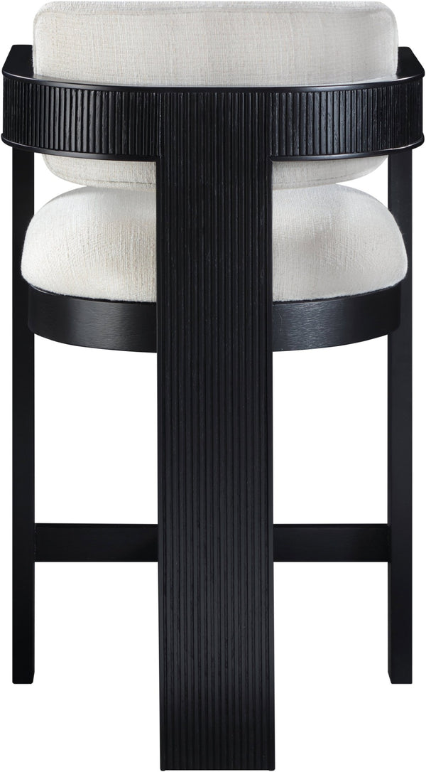 Meridian Furniture Sacha Cream Linen Weave Counter Stool with Fluted Black Wood Frame for Islands 11075Cream-C