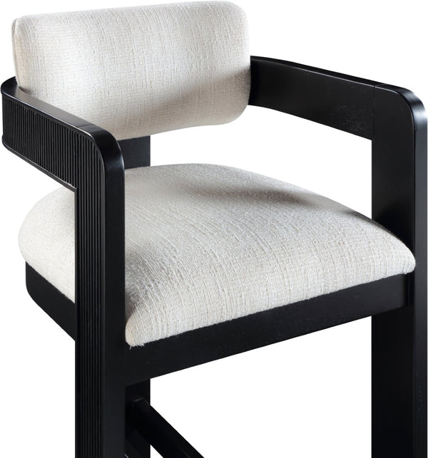 Meridian Furniture Sacha Cream Linen Weave Counter Stool with Fluted Black Wood Frame for Islands 11075Cream-C