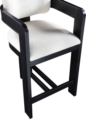 Meridian Furniture Sacha Cream Linen Weave Counter Stool with Fluted Black Wood Frame for Islands 11075Cream-C