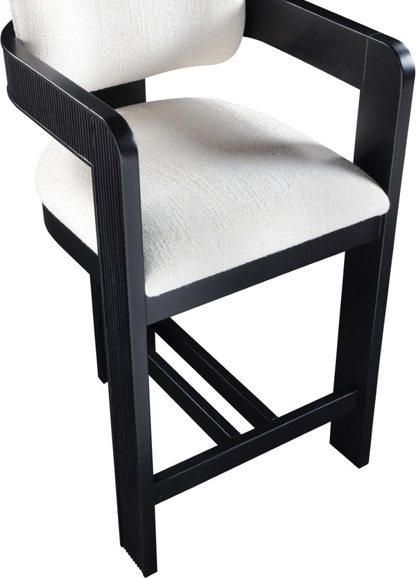 Meridian Furniture Sacha Cream Linen Weave Counter Stool with Fluted Black Wood Frame for Islands 11075Cream-C