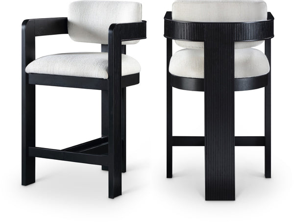 Meridian Furniture Sacha Cream Linen Weave Counter Stool with Fluted Black Wood Frame for Islands 11075Cream-C