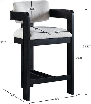 Meridian Furniture Sacha Fluted Wood Frame Counter Stool with Grey Linen Seat for Modern Kitchens 11075Grey-C