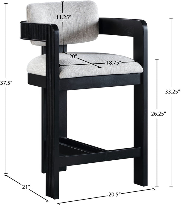 Meridian Furniture Sacha Fluted Wood Frame Counter Stool with Grey Linen Seat for Modern Kitchens 11075Grey-C