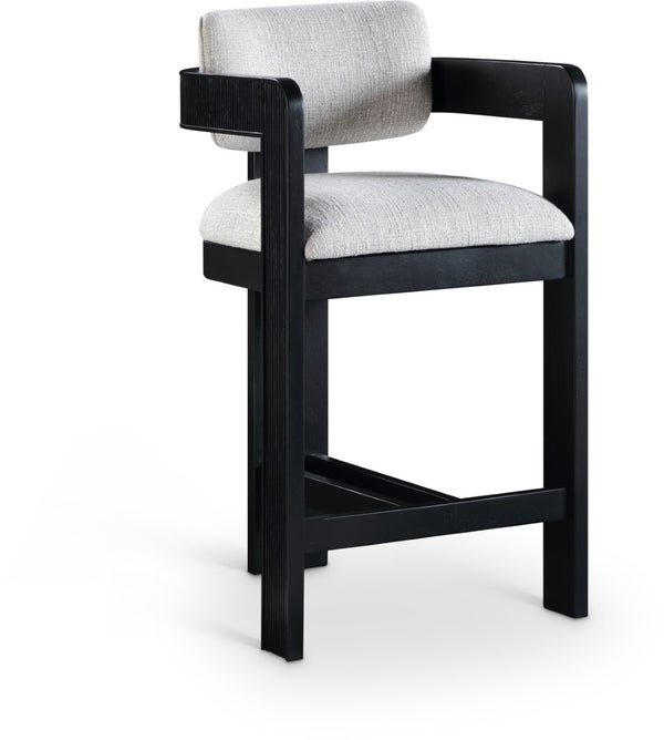 Meridian Furniture Sacha Fluted Wood Frame Counter Stool with Grey Linen Seat for Modern Kitchens 11075Grey-C