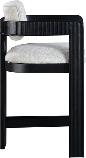Meridian Furniture Sacha Fluted Wood Frame Counter Stool with Grey Linen Seat for Modern Kitchens 11075Grey-C