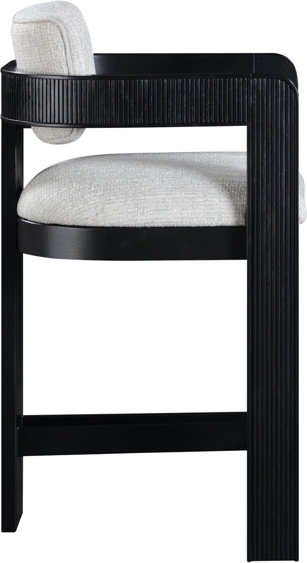 Meridian Furniture Sacha Fluted Wood Frame Counter Stool with Grey Linen Seat for Modern Kitchens 11075Grey-C