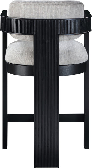 Meridian Furniture Sacha Fluted Wood Frame Counter Stool with Grey Linen Seat for Modern Kitchens 11075Grey-C