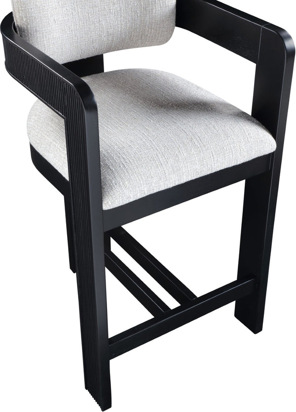 Meridian Furniture Sacha Fluted Wood Frame Counter Stool with Grey Linen Seat for Modern Kitchens 11075Grey-C