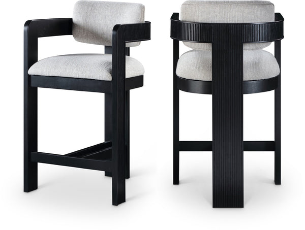 Meridian Furniture Sacha Fluted Wood Frame Counter Stool with Grey Linen Seat for Modern Kitchens 11075Grey-C