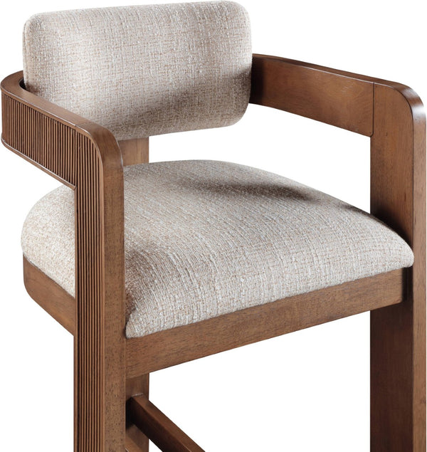 Meridian Furniture Sacha Linen Textured Upholstered Counter Stool with Fluted Walnut Wood Frame 11076Beige-C