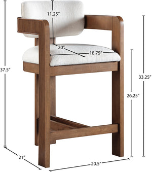 Meridian Furniture Sacha Fluted Solid Wood Counter Stool with Linen Textured Cream Upholstered Seat 11076Cream-C