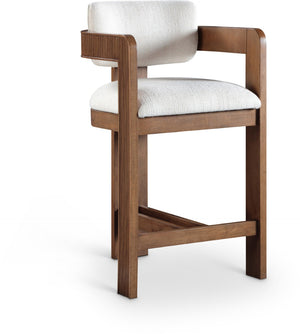 Meridian Furniture Sacha Fluted Solid Wood Counter Stool with Linen Textured Cream Upholstered Seat 11076Cream-C