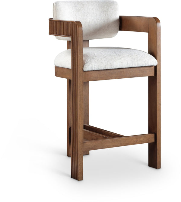 Meridian Furniture Sacha Fluted Solid Wood Counter Stool with Linen Textured Cream Upholstered Seat 11076Cream-C