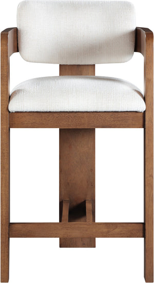 Meridian Furniture Sacha Fluted Solid Wood Counter Stool with Linen Textured Cream Upholstered Seat 11076Cream-C