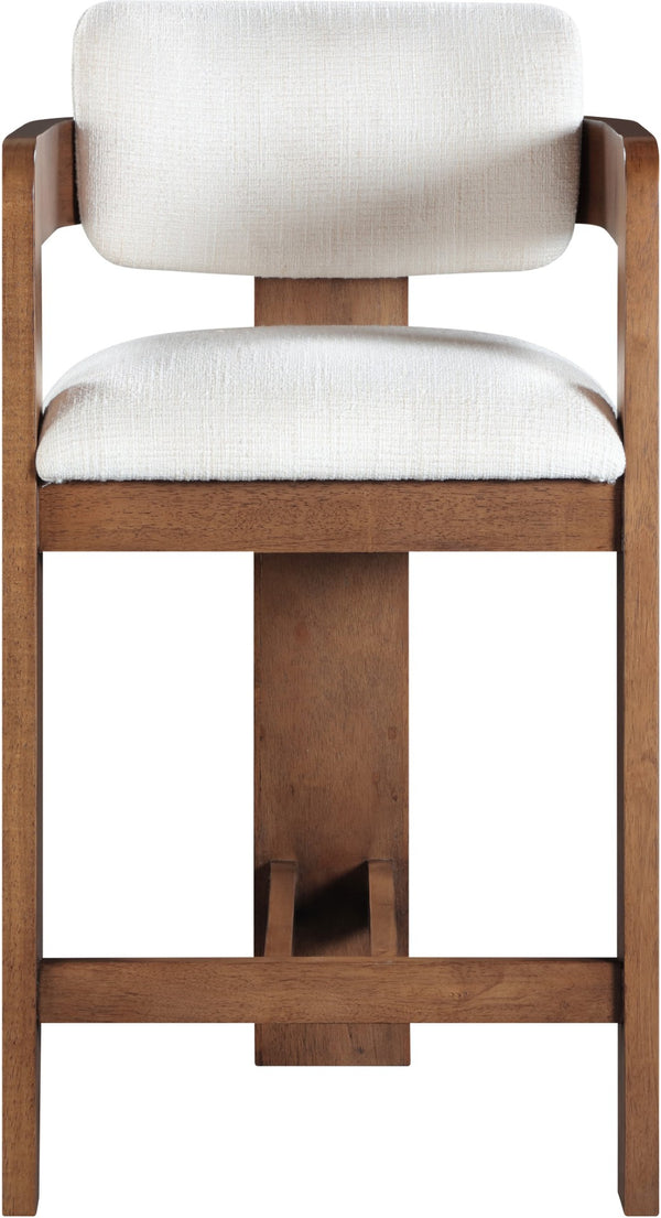 Meridian Furniture Sacha Fluted Solid Wood Counter Stool with Linen Textured Cream Upholstered Seat 11076Cream-C