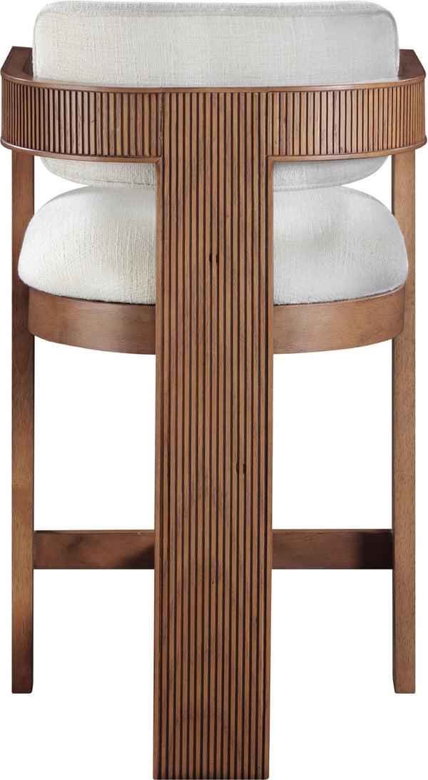 Meridian Furniture Sacha Fluted Solid Wood Counter Stool with Linen Textured Cream Upholstered Seat 11076Cream-C