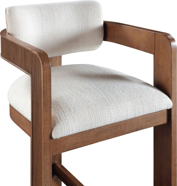 Meridian Furniture Sacha Fluted Solid Wood Counter Stool with Linen Textured Cream Upholstered Seat 11076Cream-C