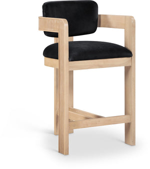 Meridian Furniture Sacha Fluted Wood Counter Stool with 460 Gsm Black Velvet Upholstered Seat 11077Black-C